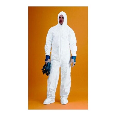 Keystone Safety KeyGuard Coverall/Bunny Suit, Attached Hood & Boots, Zipper Front, White, M, 25/Case CVL-KG-B-MD
